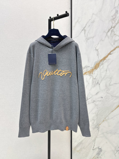 Letter-embellished hooded casual sweater