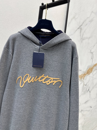 Letter-embellished hooded casual sweater