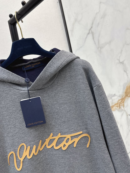 Letter-embellished hooded casual sweater