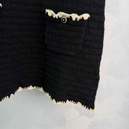 Color-blocked woven round neck knit vest dress