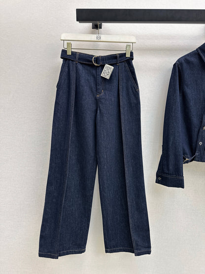 Belt-Decorated Wide-Leg Pants