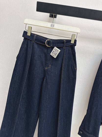 Belt-Decorated Wide-Leg Pants