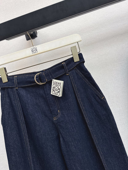 Belt-Decorated Wide-Leg Pants