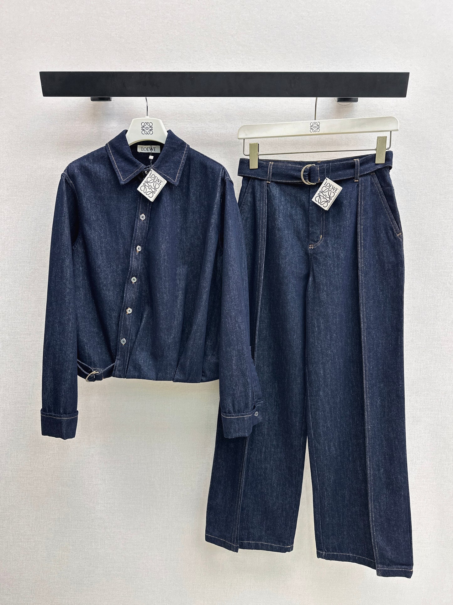 Asymmetrical button-down denim shirt