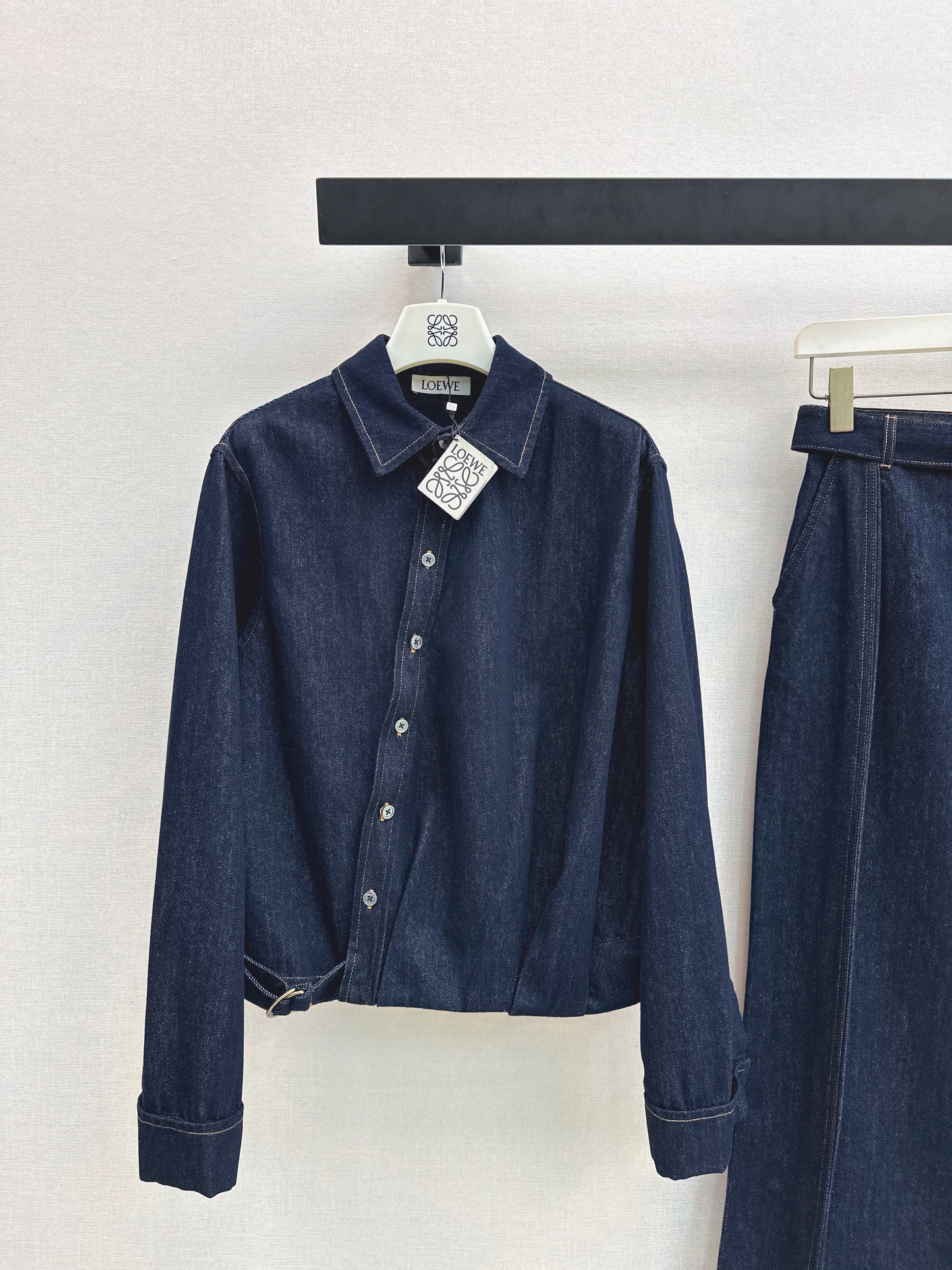 Asymmetrical button-down denim shirt