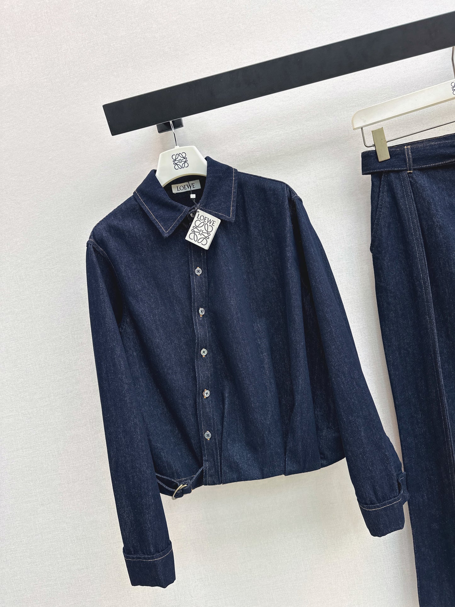Asymmetrical button-down denim shirt