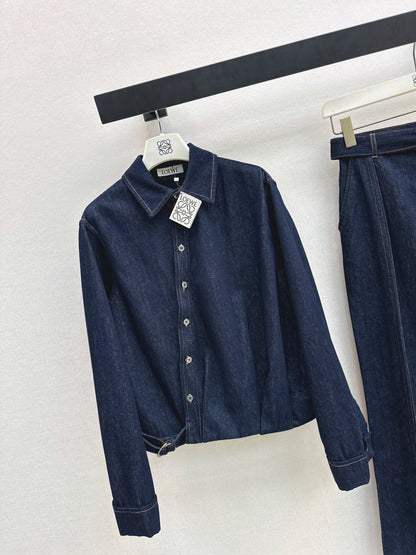 Asymmetrical button-down denim shirt