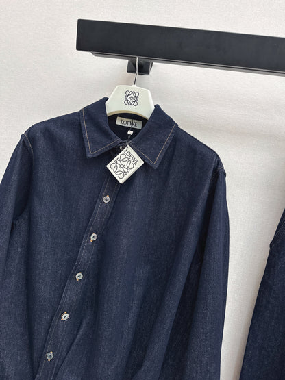 Asymmetrical button-down denim shirt