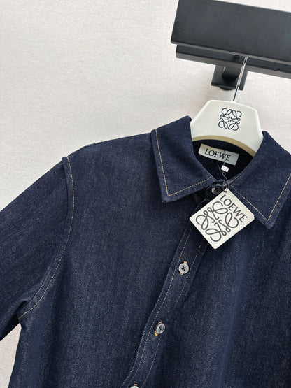 Asymmetrical button-down denim shirt