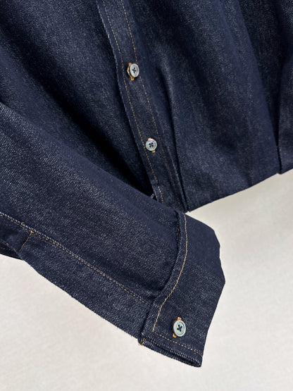 Asymmetrical button-down denim shirt