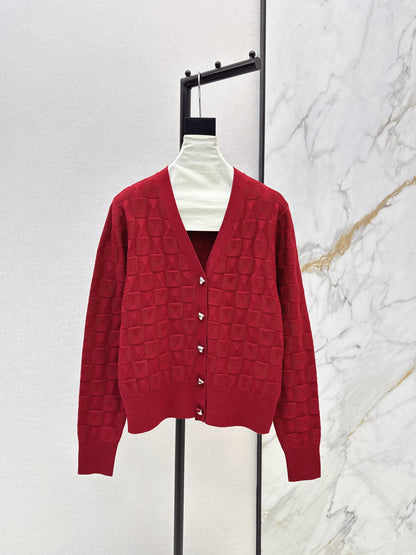 Metal-buttoned wool knit cardigan