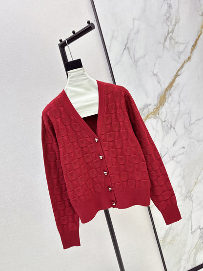 Metal-buttoned wool knit cardigan