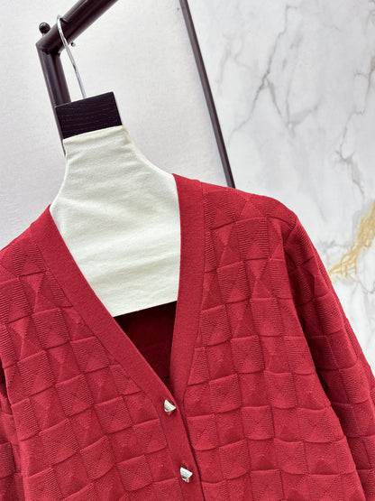 Metal-buttoned wool knit cardigan