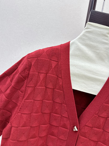 Metal-buttoned wool knit cardigan