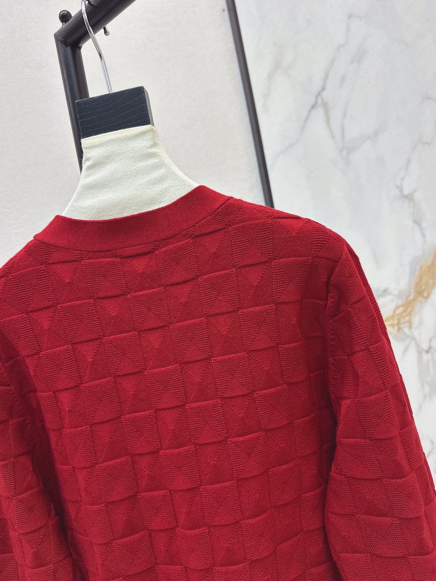 Metal-buttoned wool knit cardigan