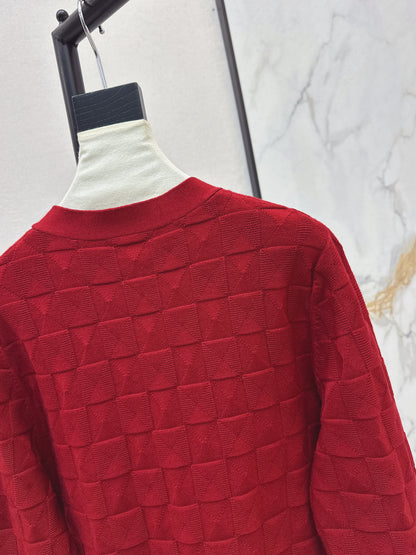 Metal-buttoned wool knit cardigan