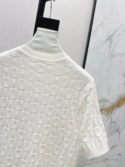 Metal Button Wool Short-Sleeve T-Shirt