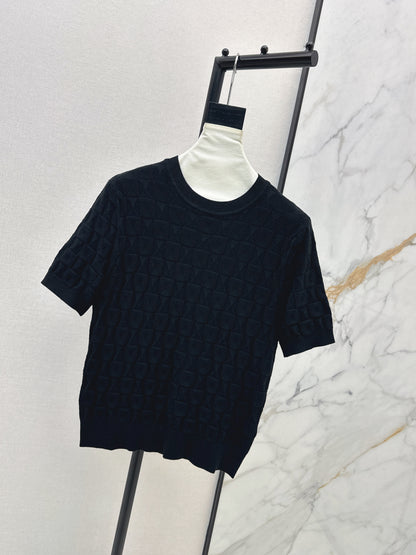 Metal Button Wool Short-Sleeve T-Shirt