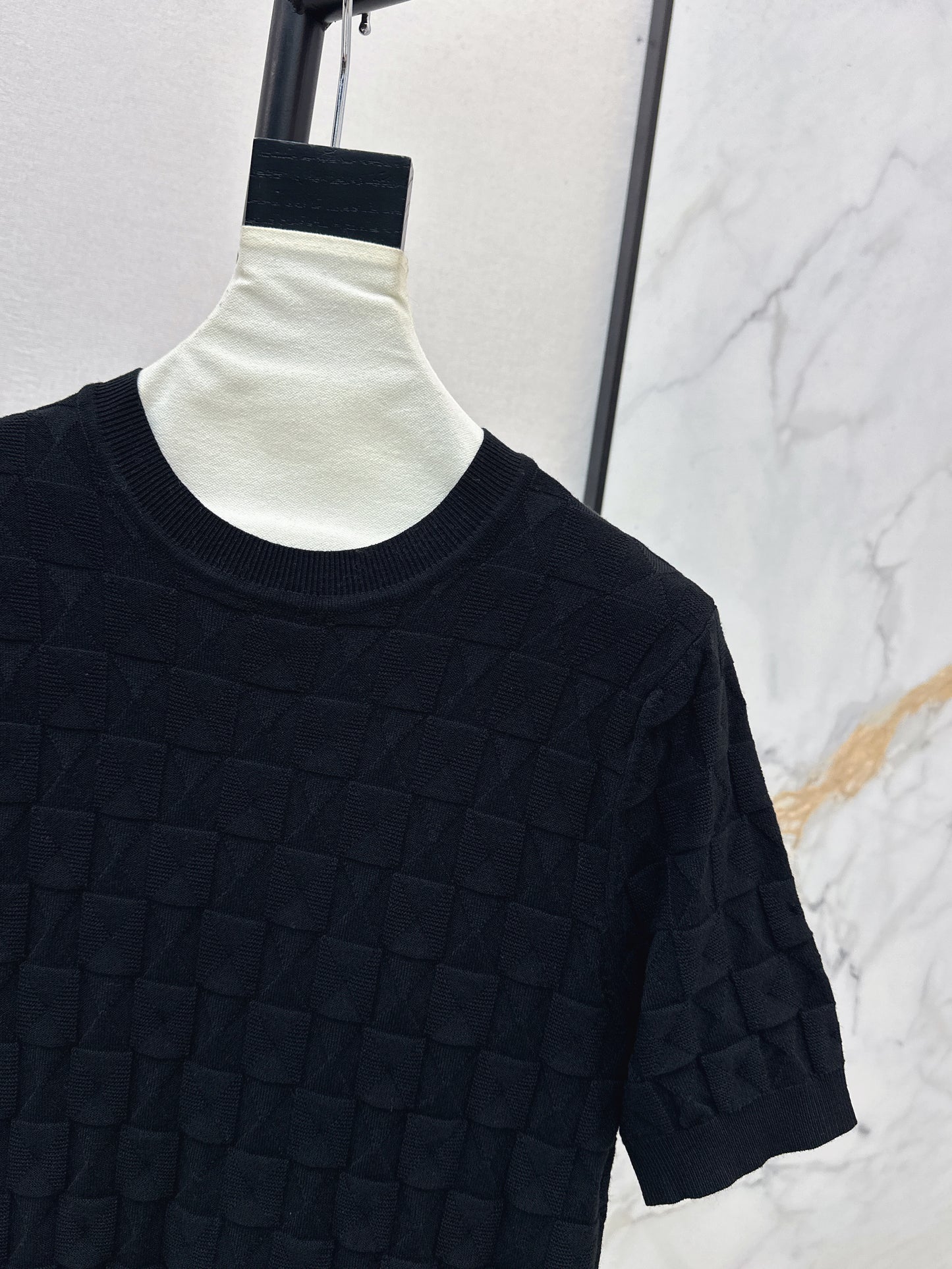 Metal Button Wool Short-Sleeve T-Shirt