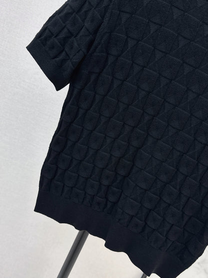 Metal Button Wool Short-Sleeve T-Shirt