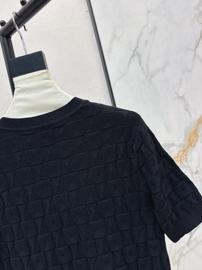 Metal Button Wool Short-Sleeve T-Shirt