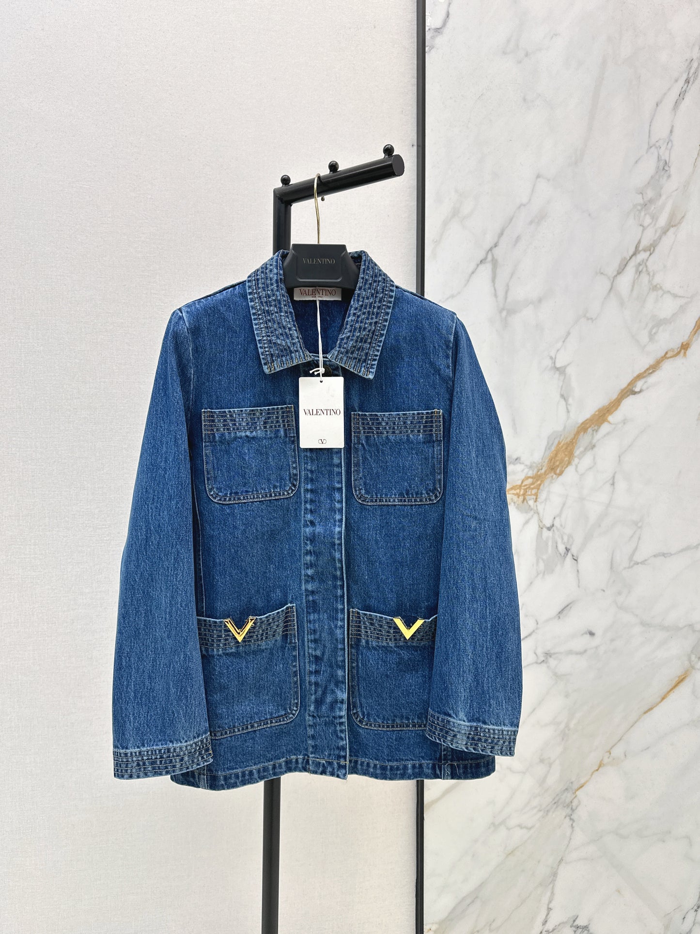 Hardware-embellished denim jacket