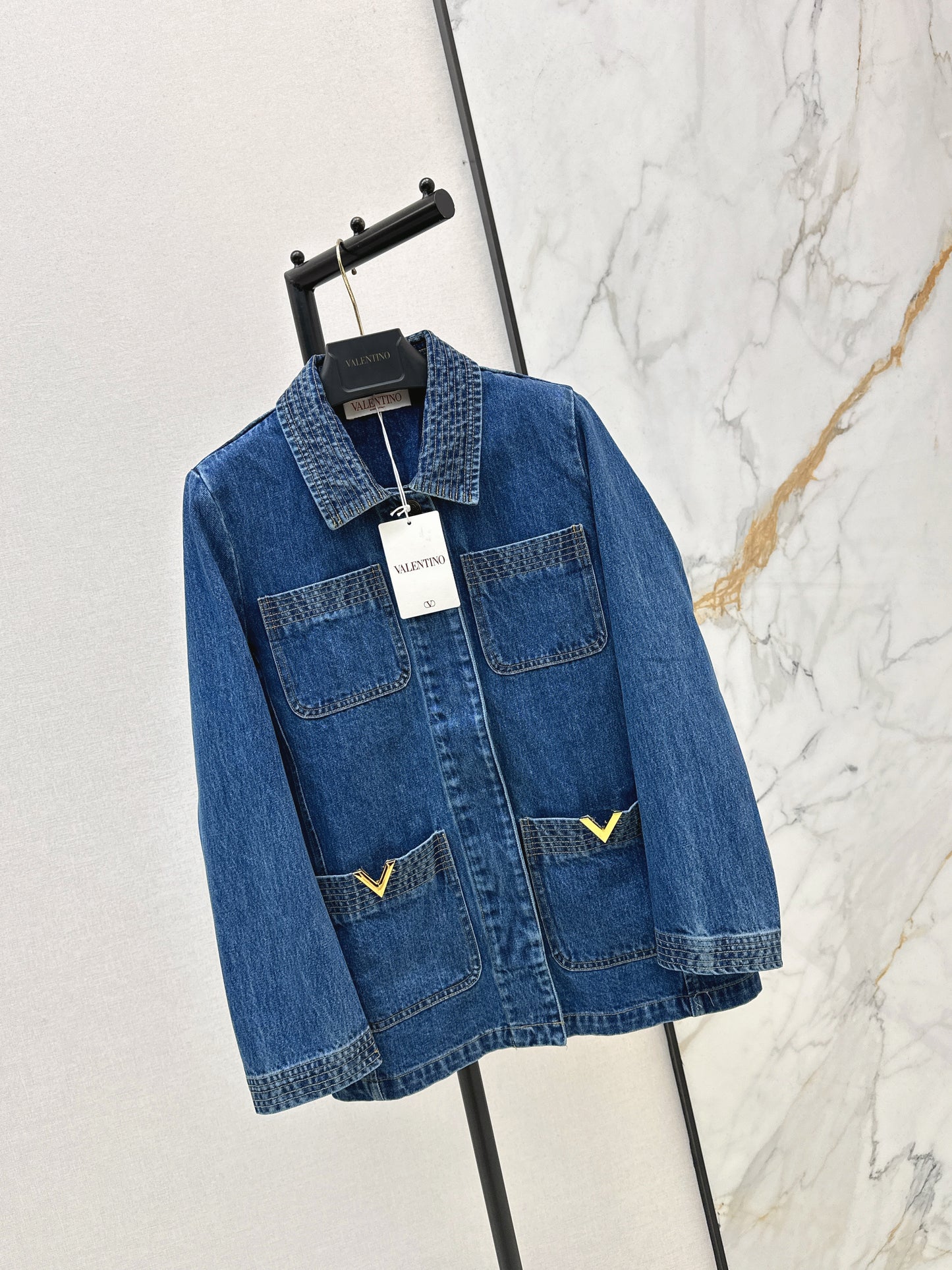Hardware-embellished denim jacket