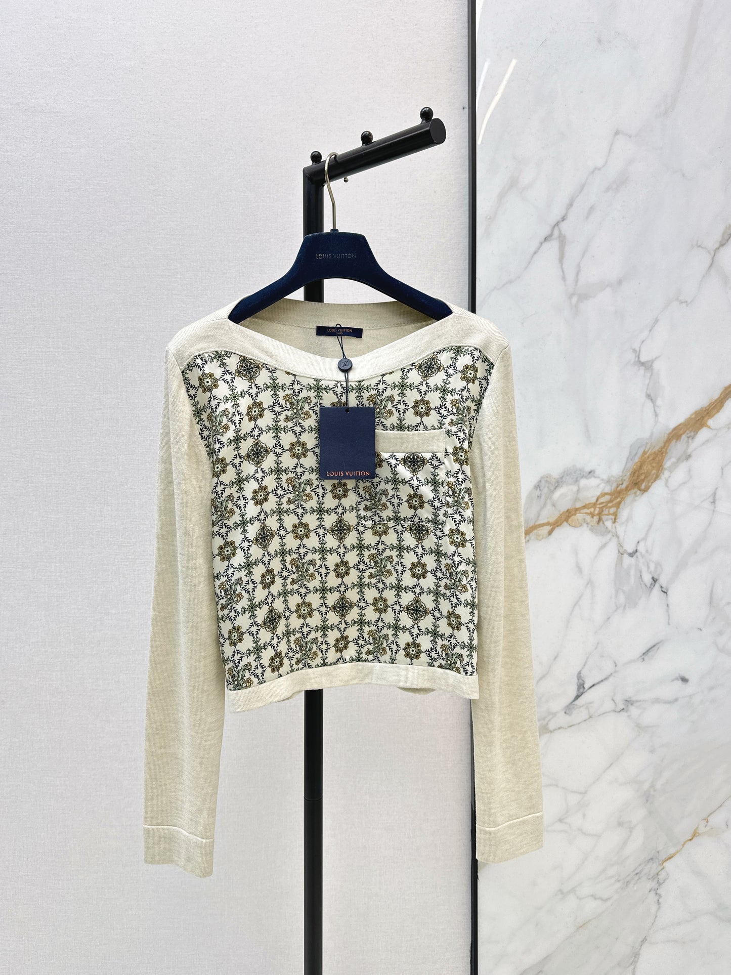Off-the-shoulder top with patchwork design