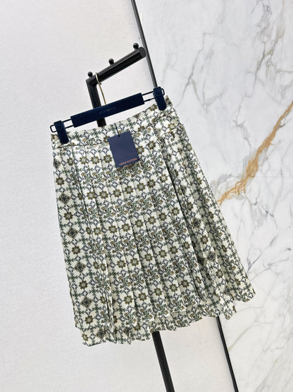 Printed Pleated Midi Skirt
