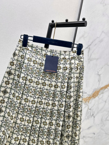 Printed Pleated Midi Skirt