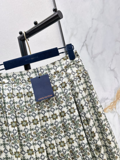 Printed Pleated Midi Skirt