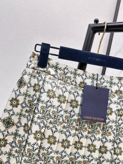 Printed Pleated Midi Skirt
