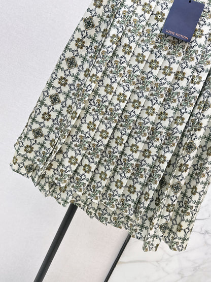 Printed Pleated Midi Skirt