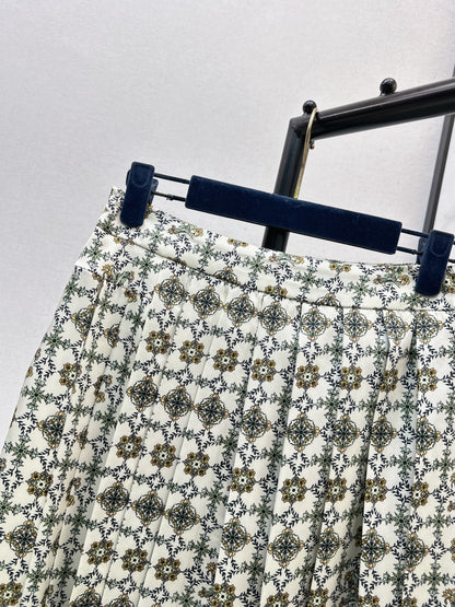 Printed Pleated Midi Skirt
