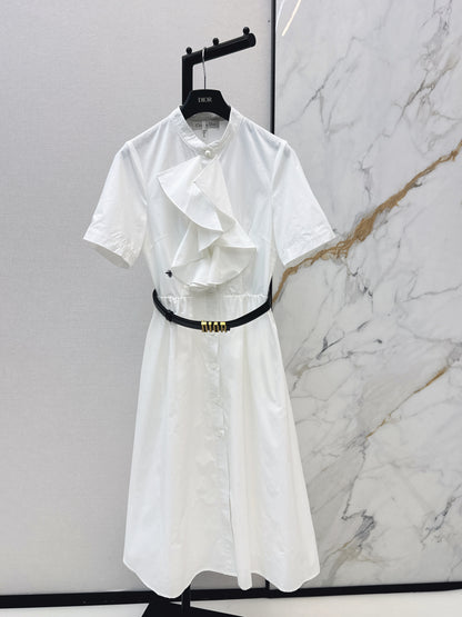 Long dress with ruffled trim