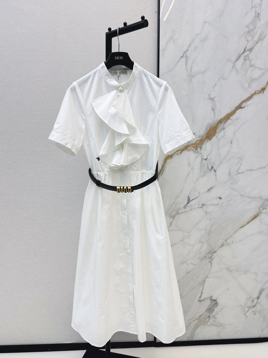 Long dress with ruffled trim
