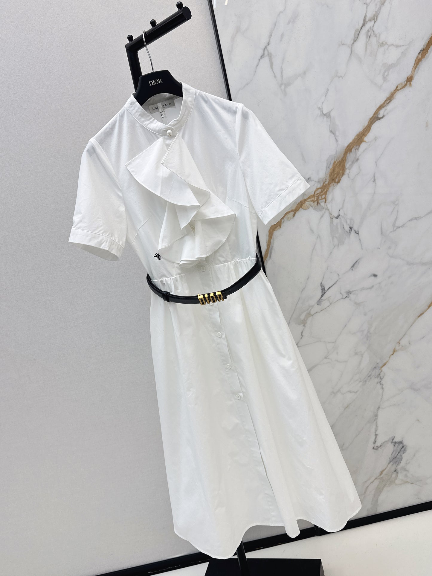 Long dress with ruffled trim