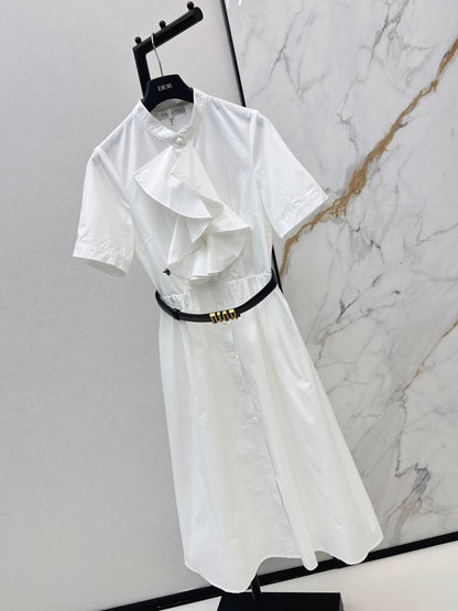 Long dress with ruffled trim