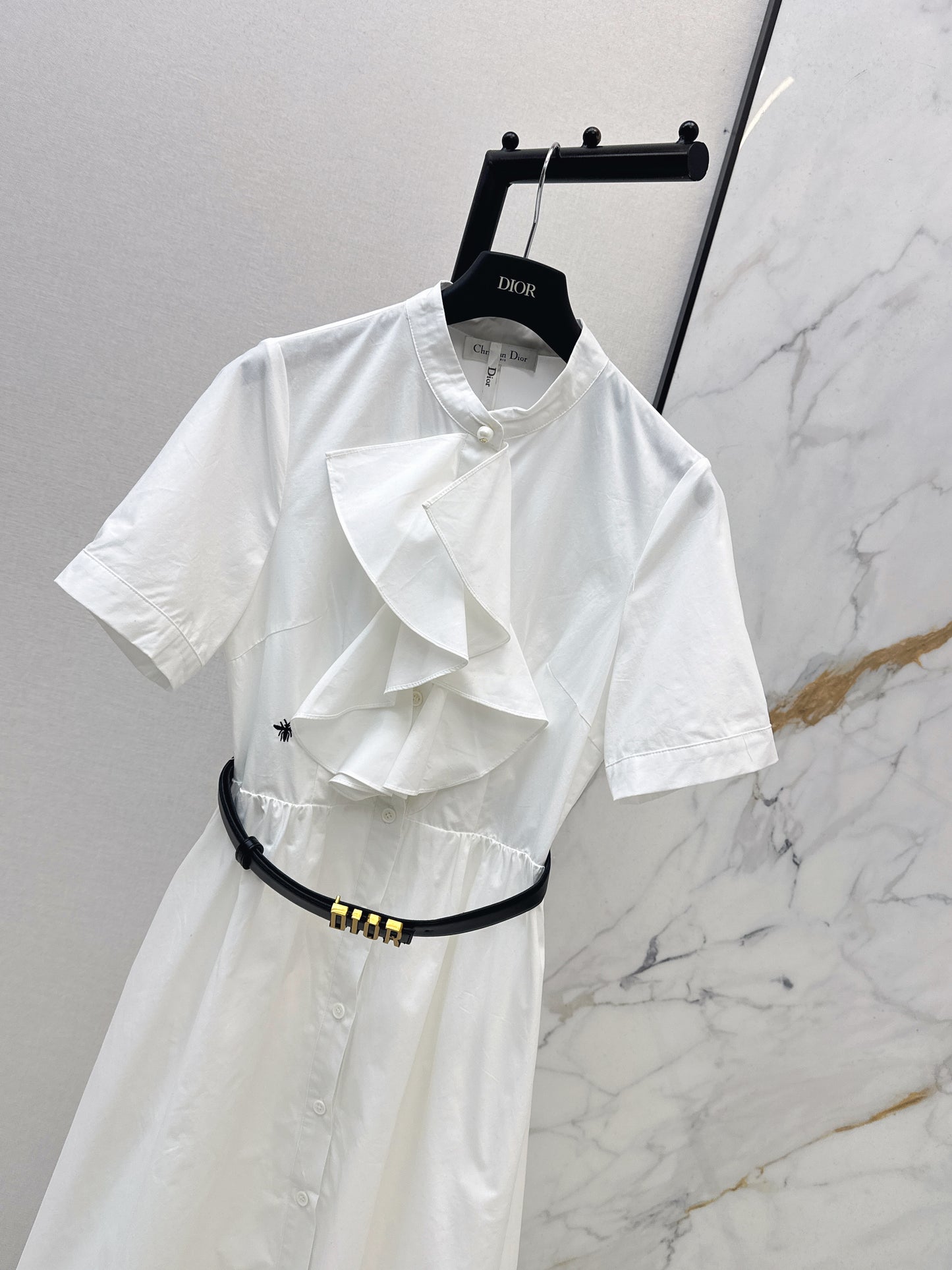 Long dress with ruffled trim