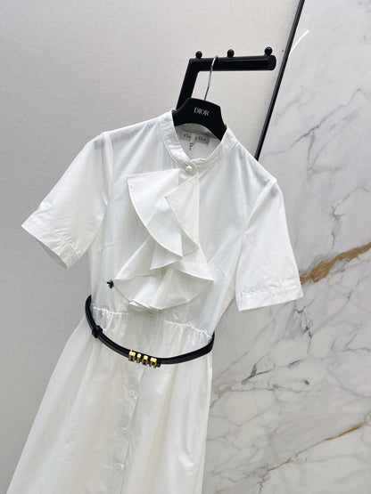 Long dress with ruffled trim