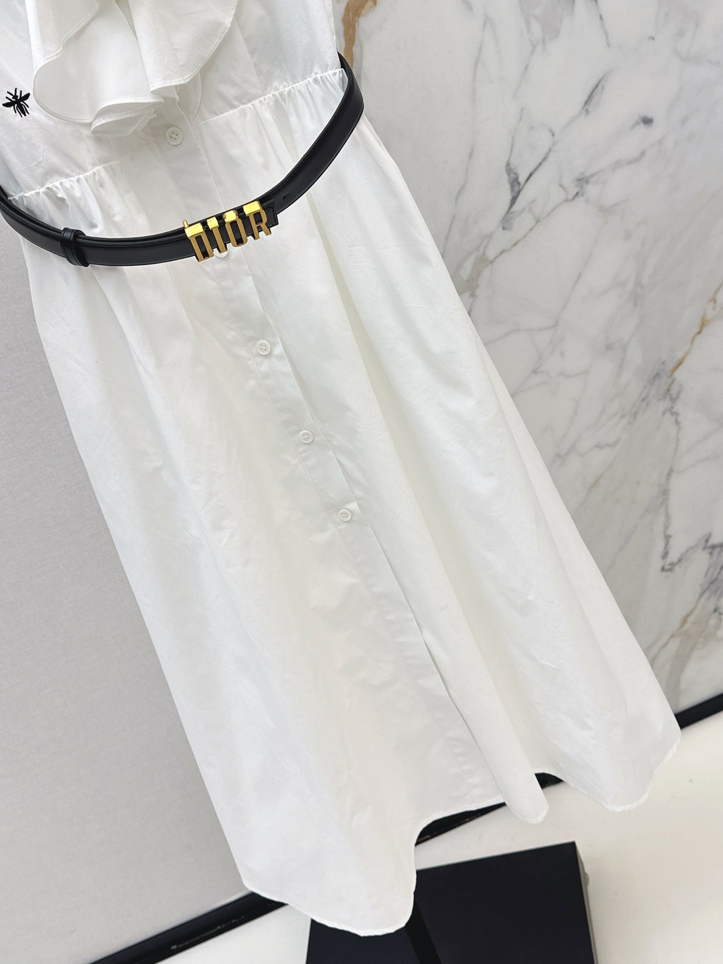 Long dress with ruffled trim