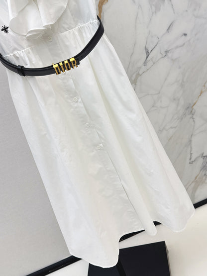 Long dress with ruffled trim