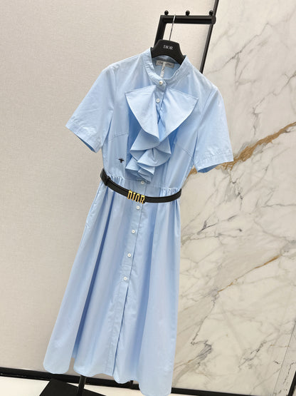 Long dress with ruffled trim