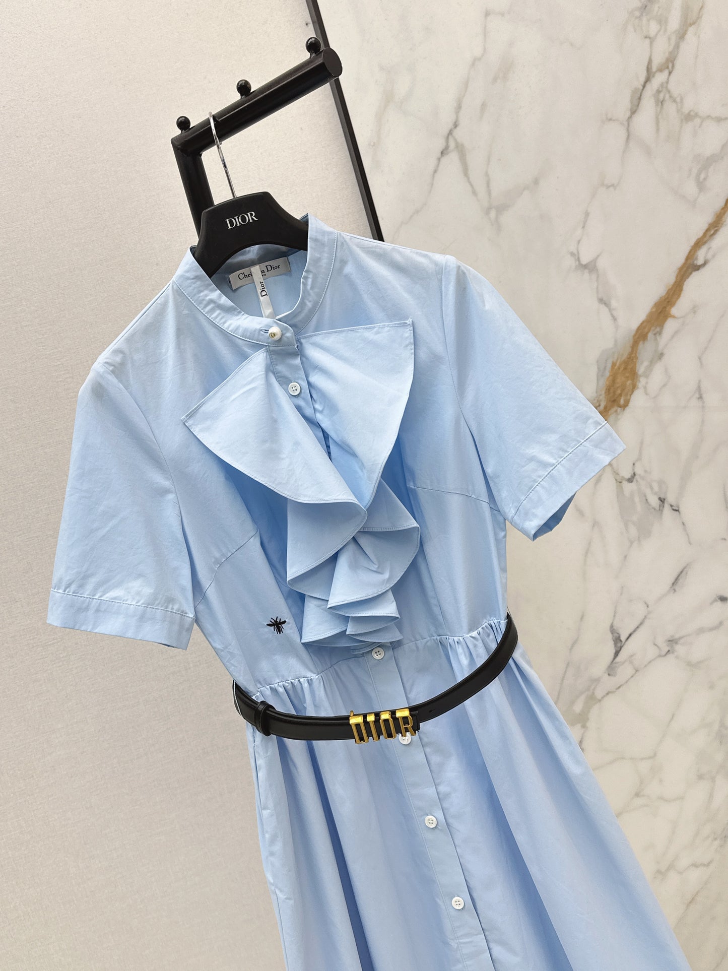 Long dress with ruffled trim