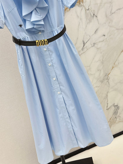 Long dress with ruffled trim