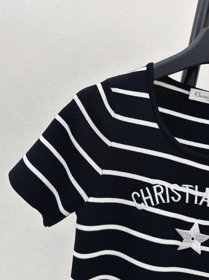 Striped Short-Sleeve Knit Top