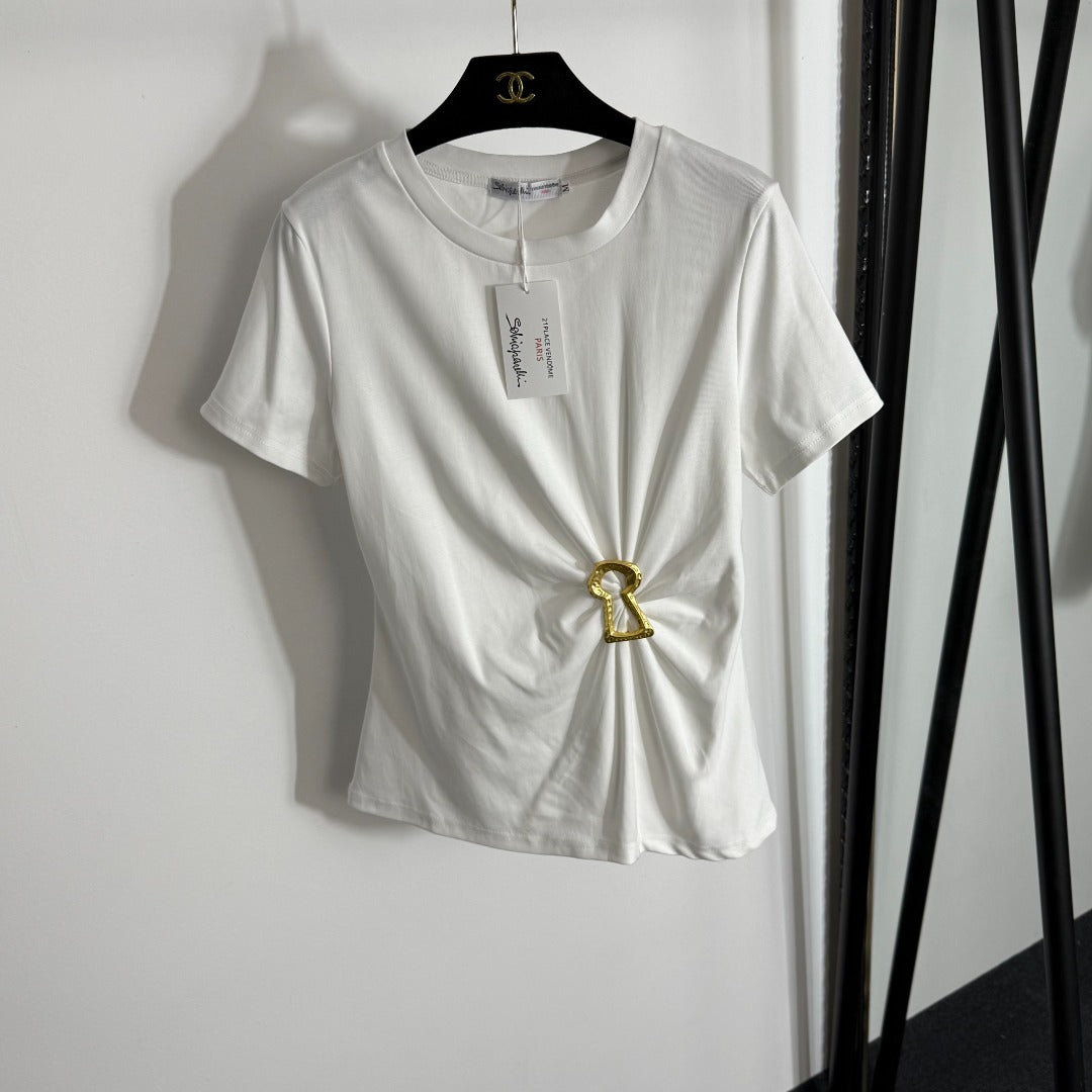 Ruffled Slim Fit Ribbed T-Shirt