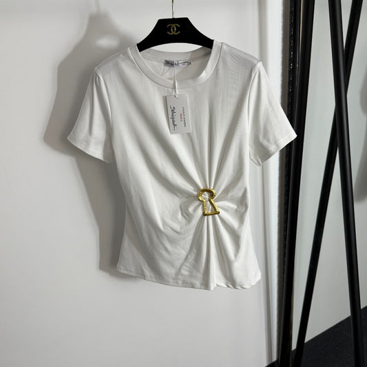 Ruffled Slim Fit Ribbed T-Shirt