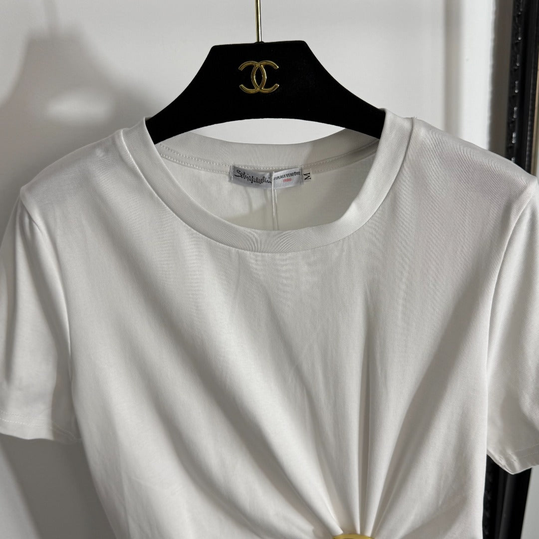 Ruffled Slim Fit Ribbed T-Shirt