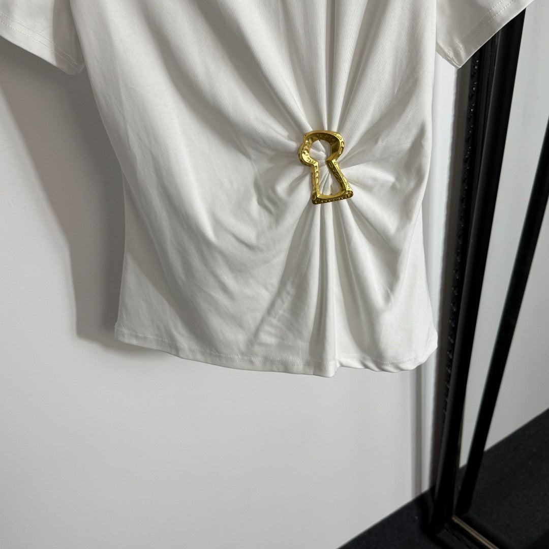Ruffled Slim Fit Ribbed T-Shirt